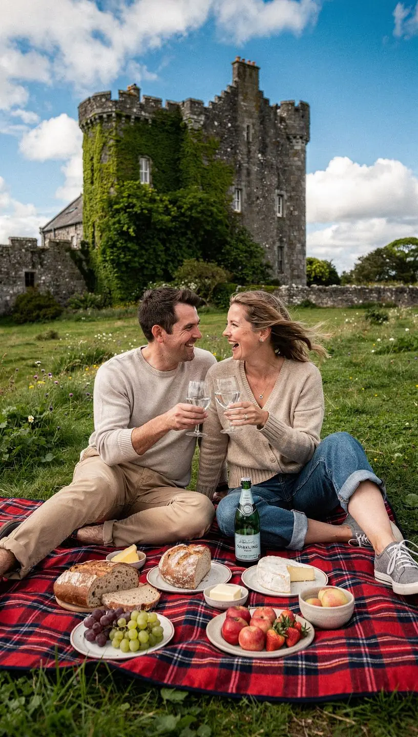 A serene beach at the Wild Atlantic Way, with waves crashing against rocky cliffs.